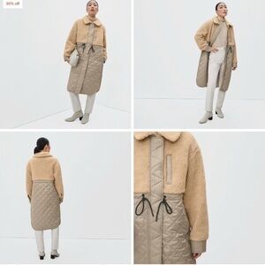Everlane Neutral Quilted Teddy Coat Jacket Large